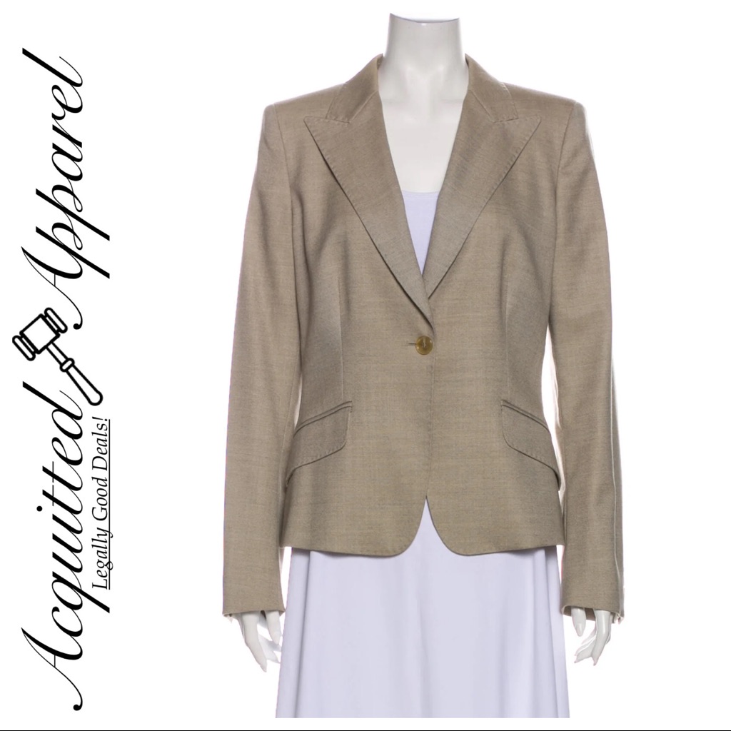 Maxmara Tan Virgin Wool Blazer Jacket One Button